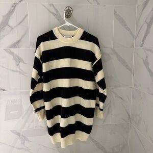 Line&dot Striped Black and Cream Crewneck Sweater Dress